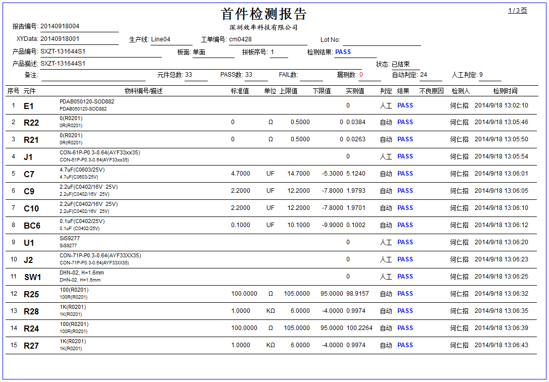 效率科技SMT首件檢測(cè)報(bào)告